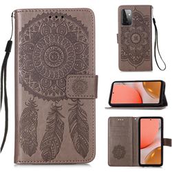 Embossing Dream Catcher Mandala Flower Leather Wallet Case for Samsung Galaxy A72 (4G, 5G) - Gray