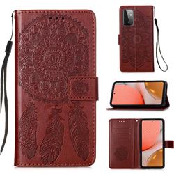 Embossing Dream Catcher Mandala Flower Leather Wallet Case for Samsung Galaxy A72 (4G, 5G) - Brown