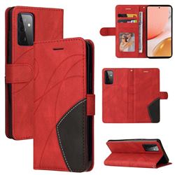 Luxury Two-color Stitching Leather Wallet Case Cover for Samsung Galaxy A72 (4G, 5G) - Red