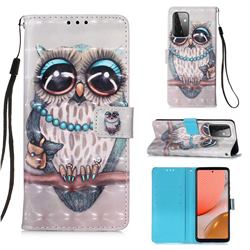 Sweet Gray Owl 3D Painted Leather Wallet Case for Samsung Galaxy A72 (4G, 5G)