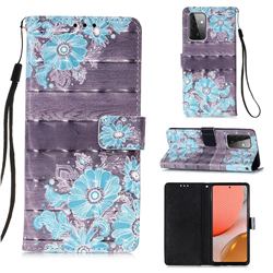 Blue Flower 3D Painted Leather Wallet Case for Samsung Galaxy A72 (4G, 5G)