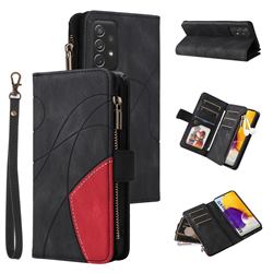 Luxury Two-color Stitching Multi-function Zipper Leather Wallet Case Cover for Samsung Galaxy A72 (4G, 5G) - Black