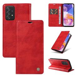 YIKATU Litchi Card Magnetic Automatic Suction Leather Flip Cover for Samsung Galaxy A72 (4G, 5G) - Bright Red