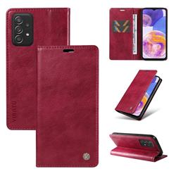 YIKATU Litchi Card Magnetic Automatic Suction Leather Flip Cover for Samsung Galaxy A72 (4G, 5G) - Wine Red