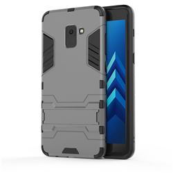 Armor Premium Tactical Grip Kickstand Shockproof Dual Layer Rugged Hard Cover for Samsung Galaxy A8+ (2018) - Gray