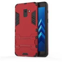 Armor Premium Tactical Grip Kickstand Shockproof Dual Layer Rugged Hard Cover for Samsung Galaxy A8+ (2018) - Wine Red