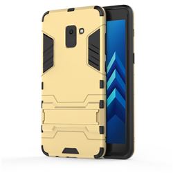Armor Premium Tactical Grip Kickstand Shockproof Dual Layer Rugged Hard Cover for Samsung Galaxy A8+ (2018) - Golden