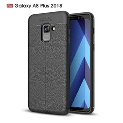 Luxury Auto Focus Litchi Texture Silicone TPU Back Cover for Samsung Galaxy A8+ (2018) - Black