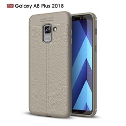 Luxury Auto Focus Litchi Texture Silicone TPU Back Cover for Samsung Galaxy A8+ (2018) - Gray