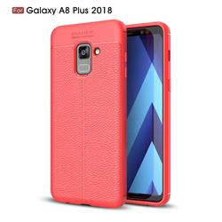 Luxury Auto Focus Litchi Texture Silicone TPU Back Cover for Samsung Galaxy A8+ (2018) - Red