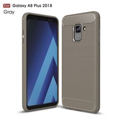 Luxury Carbon Fiber Brushed Wire Drawing Silicone TPU Back Cover for Samsung Galaxy A8+ (2018) - Gray