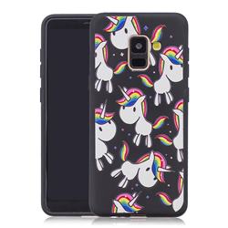 Rainbow Unicorn 3D Embossed Relief Black Soft Back Cover for Samsung Galaxy A8+ (2018)