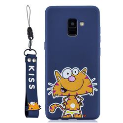 Blue Cute Cat Soft Kiss Candy Hand Strap Silicone Case for Samsung Galaxy A8+ (2018)