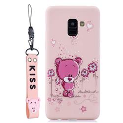 Pink Flower Bear Soft Kiss Candy Hand Strap Silicone Case for Samsung Galaxy A8+ (2018)