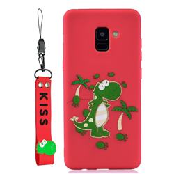 Red Dinosaur Soft Kiss Candy Hand Strap Silicone Case for Samsung Galaxy A8+ (2018)
