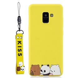 Yellow Bear Family Soft Kiss Candy Hand Strap Silicone Case for Samsung Galaxy A8+ (2018)
