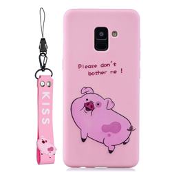 Pink Cute Pig Soft Kiss Candy Hand Strap Silicone Case for Samsung Galaxy A8+ (2018)