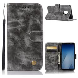 Luxury Retro Leather Wallet Case for Samsung Galaxy A8+ 2018 A730 - Gray