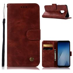 Luxury Retro Leather Wallet Case for Samsung Galaxy A8+ 2018 A730 - Wine Red