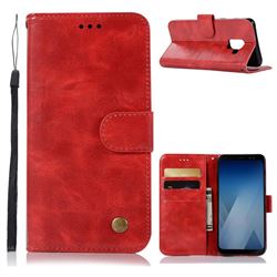 Luxury Retro Leather Wallet Case for Samsung Galaxy A8+ 2018 A730 - Red