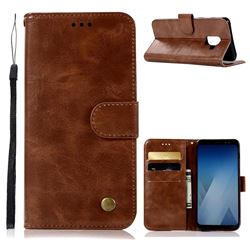 Luxury Retro Leather Wallet Case for Samsung Galaxy A8+ 2018 A730 - Brown