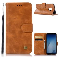 Luxury Retro Leather Wallet Case for Samsung Galaxy A8+ 2018 A730 - Golden