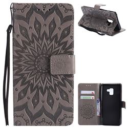 Embossing Sunflower Leather Wallet Case for Samsung Galaxy A8+ (2018) - Gray