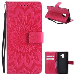 Embossing Sunflower Leather Wallet Case for Samsung Galaxy A8+ (2018) - Red