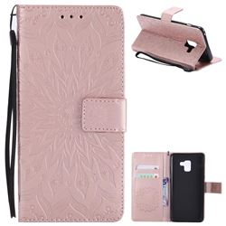 Embossing Sunflower Leather Wallet Case for Samsung Galaxy A8+ (2018) - Rose Gold