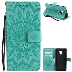 Embossing Sunflower Leather Wallet Case for Samsung Galaxy A8+ (2018) - Green