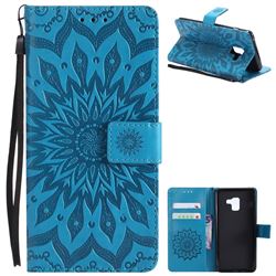 Embossing Sunflower Leather Wallet Case for Samsung Galaxy A8+ (2018) - Blue