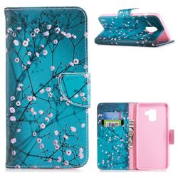 Blue Plum Leather Wallet Case for Samsung Galaxy A8+ (2018)