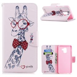 Glasses Giraffe Leather Wallet Case for Samsung Galaxy A8+ (2018)