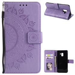 Intricate Embossing Datura Leather Wallet Case for Samsung Galaxy A8+ (2018) - Purple