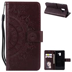 Intricate Embossing Datura Leather Wallet Case for Samsung Galaxy A8+ (2018) - Brown