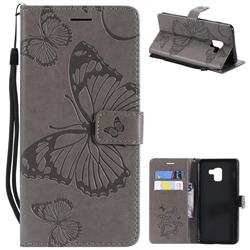 Embossing 3D Butterfly Leather Wallet Case for Samsung Galaxy A8+ (2018) - Gray