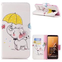 Umbrella Elephant Leather Wallet Case for Samsung Galaxy A8+ (2018)