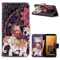 Totem Flower Elephant Leather Wallet Case for Samsung Galaxy A8+ (2018)