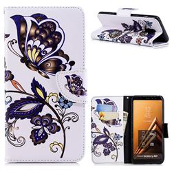 Butterflies and Flowers Leather Wallet Case for Samsung Galaxy A8+ (2018)