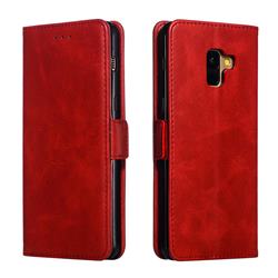 Retro Classic Calf Pattern Leather Wallet Phone Case for Samsung Galaxy A8+ (2018) - Red