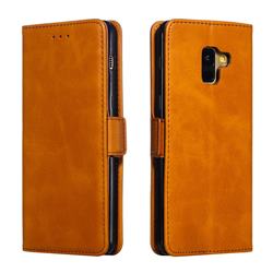 Retro Classic Calf Pattern Leather Wallet Phone Case for Samsung Galaxy A8+ (2018) - Yellow