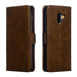 Retro Classic Calf Pattern Leather Wallet Phone Case for Samsung Galaxy A8+ (2018) - Brown