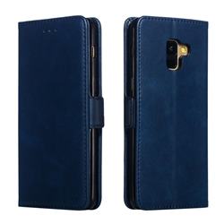 Retro Classic Calf Pattern Leather Wallet Phone Case for Samsung Galaxy A8+ (2018) - Blue