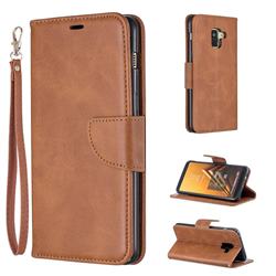 Classic Sheepskin PU Leather Phone Wallet Case for Samsung Galaxy A8+ (2018) - Brown