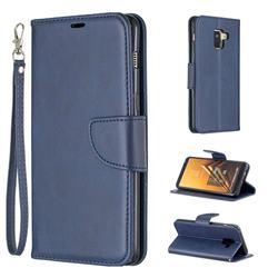 Classic Sheepskin PU Leather Phone Wallet Case for Samsung Galaxy A8+ (2018) - Blue