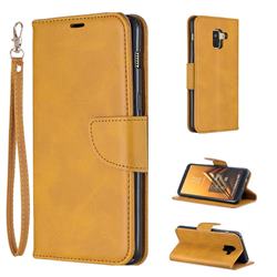 Classic Sheepskin PU Leather Phone Wallet Case for Samsung Galaxy A8+ (2018) - Yellow