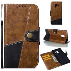 Retro Magnetic Stitching Wallet Flip Cover for Samsung Galaxy A8+ (2018) - Brown