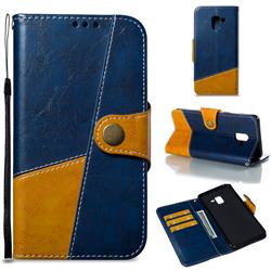Retro Magnetic Stitching Wallet Flip Cover for Samsung Galaxy A8+ (2018) - Blue