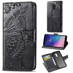 Embossing Mandala Flower Butterfly Leather Wallet Case for Samsung Galaxy A8+ (2018) - Black