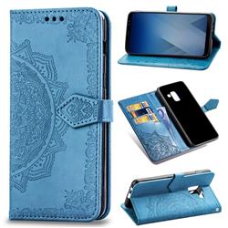 Embossing Imprint Mandala Flower Leather Wallet Case for Samsung Galaxy A8+ (2018) - Blue